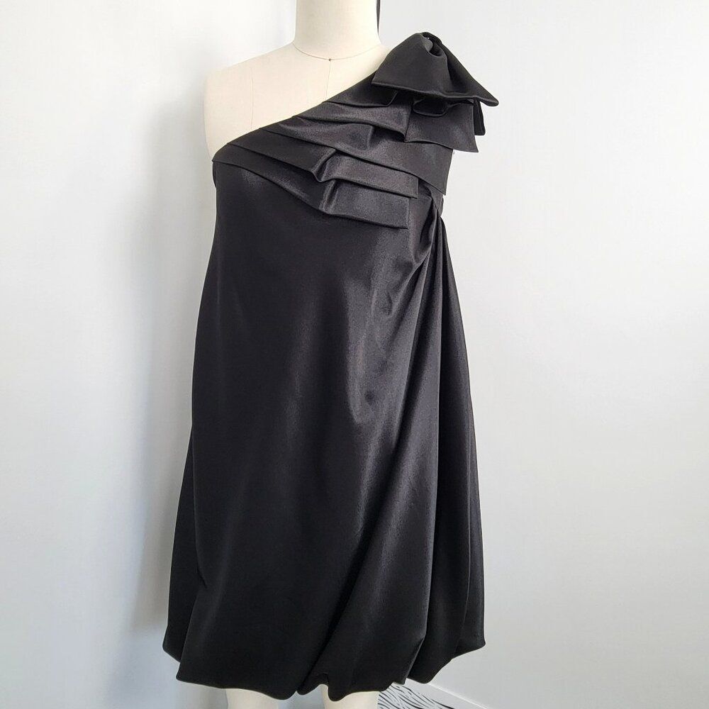 Allen B Black One-Shoulder Bow Bubble Hem Cocktail Dress